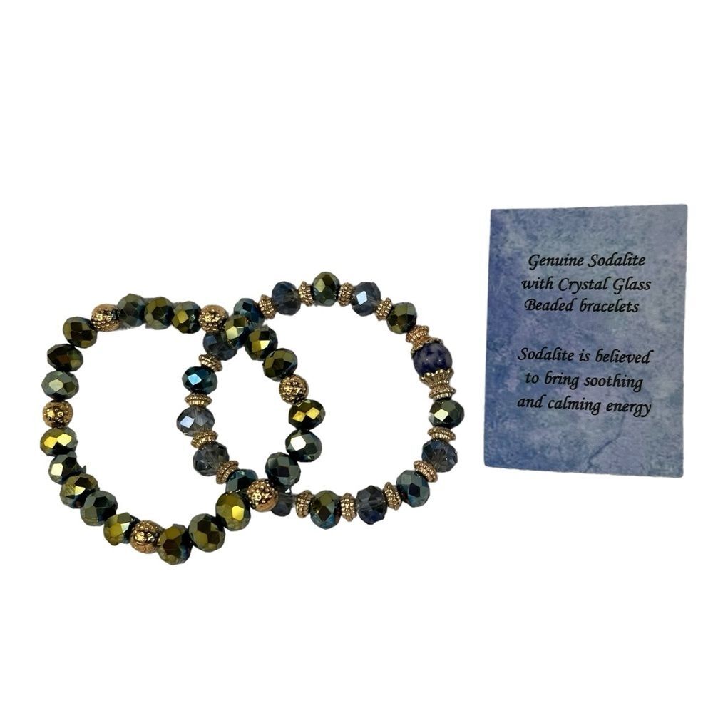 New Genuine Sodalite Crystal Glass Beaded Set of 2 Bracelets Skyline Collection